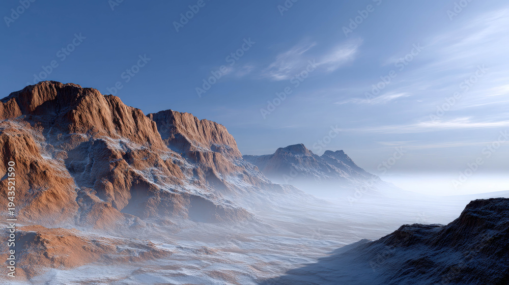 Fototapeta premium Majestic mountains rising above a sea of clouds, under a clear blue sky