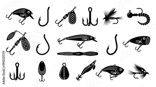 Collection of Fishing Lures and Hooks for Angling Adventures.
