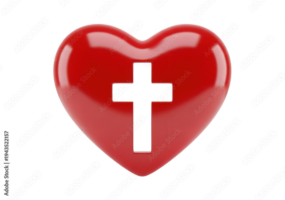 Obraz premium A red heart with a white cross symbolizing health and medical care. isolated on transparent background