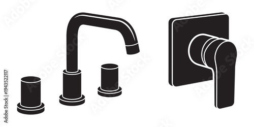 Minimalist bathroom faucet set and shower mixer handle vector illustration for interior home decor