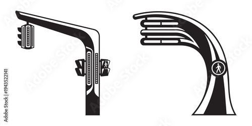 Modern traffic lights and pedestrian signal vector illustration for futuristic city infrastructure