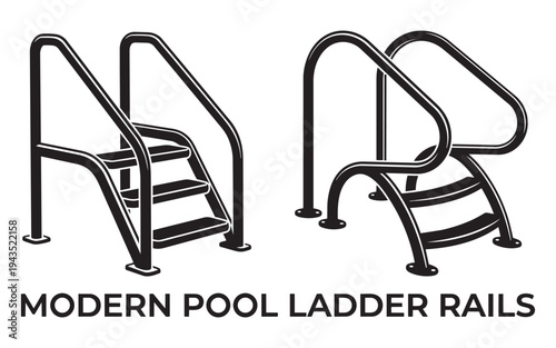 Modern pool ladder rails and stairs set vector illustration for swimming area safety and recreation