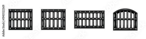 Set of four black and white window grill silhouettes in vector illustration
