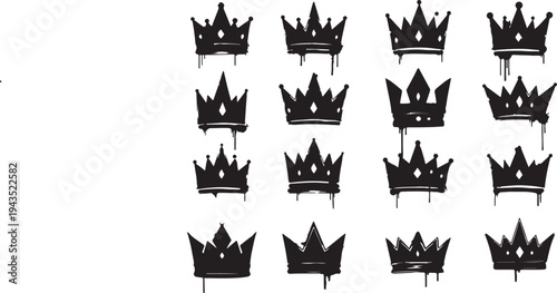 Graffiti Style Crown Silhouette Set with Black Spray Paint Drips