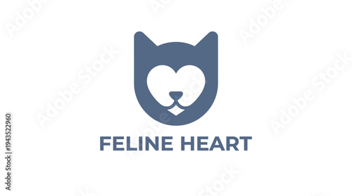 Feline Heart Cat Logo Design.
