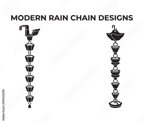 Modern rain chain designs vector illustration, water feature for gutters and downspouts
