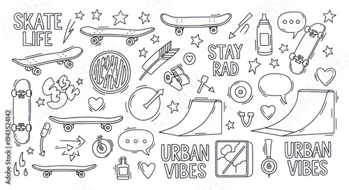 Skateboarding elements and urban vibes collection.