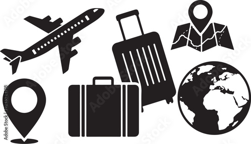 Travel icons for adventure and exploration purposes only