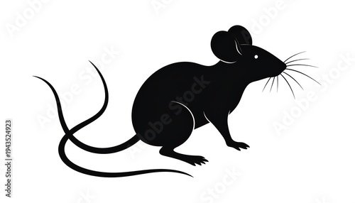 A silhouette of a mouse, rendered in black, is set against a clean white background, showcasing its distinct features