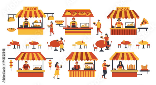 Street Food Vendors Serving Customers at Outdoor Market During Daytime