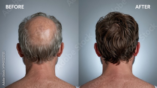 Back of mans head displaying significant hair regrowth before and after treatment