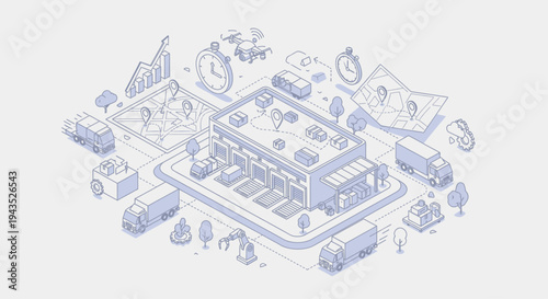 Isometric Smart City Logistics and Delivery Network on Mobile Phone.