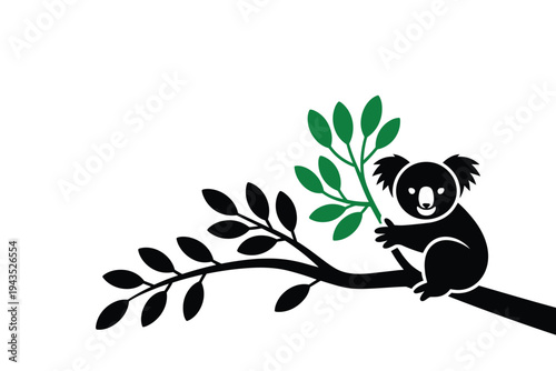 Cute koala sitting comfortably on leafy tree branch.