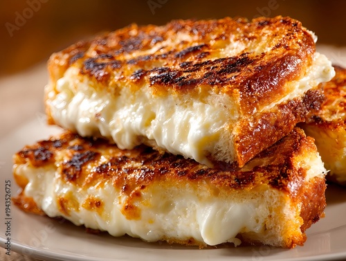 Cheesy comfort sandwich stacked with crisp sourdough layers and vibrant melted cheddar in contemporary food photography style