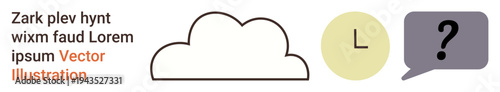 Time management, cloud computing, communication, innovation, problem-solving, data storage. A cloud icon, clock symbol and speech bubble with a question mark. Time management and cloud computing