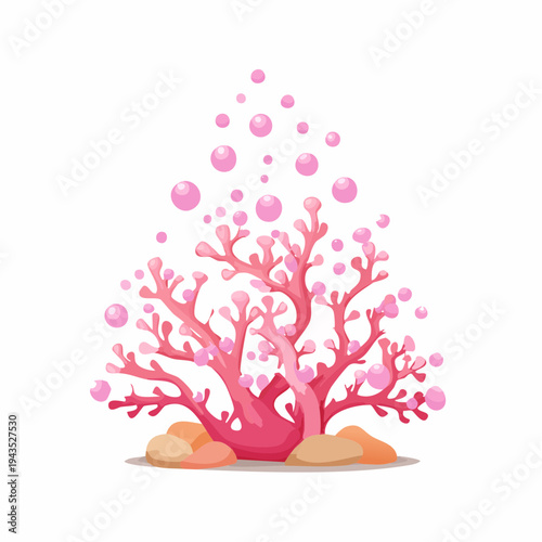 Underwater Illustration of Coral Spawning with Tiny Pink Spawn Bundles Floating Above a Reef Head in the Deep Blue Ocean Water