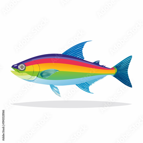 Vibrant Rainbow Runner Fish Illustration Vector with Colorful Scales and Glow Elements