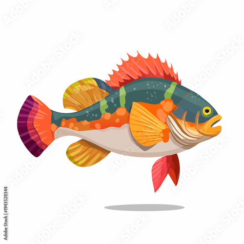 Detailed Vector Illustration of a Stonefish, a Venomous and Camouflaged Marine Species Found in Tropical Reefs, Isolated on White Background for Commercial Design and Educational Use