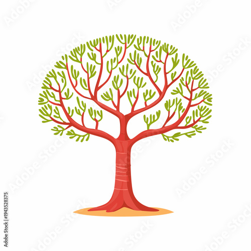 Vector illustration of Firefly Tree Coral (Capnella-Litophyton) with a tall branched structure resembling a leafless tree, marine soft coral isolated for aquatic biology design.