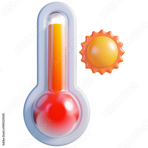 Hot Temperature 3d render icon in cartoon plastic style minimal isolated on transparent white background	