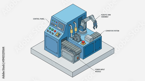 Automated Industrial Robot Arm Machine with Conveyor Belt System.