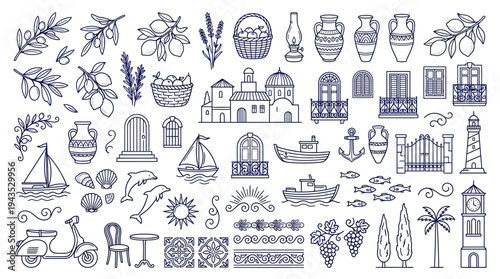 Collection of Mediterranean and Greek Island Icons and Symbols.
