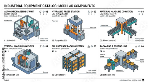 Industrial Equipment Catalog Modular Components Automation Assembly Unit Hydraulic Press Station Material Handling Conveyor Vertical Machining Center Storage Pa
