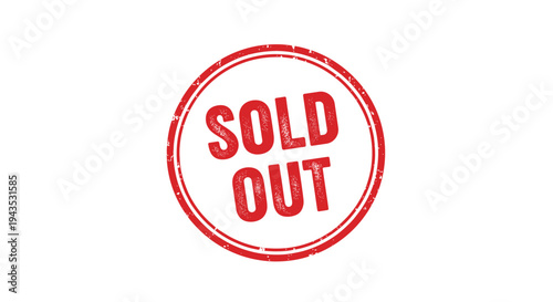 A prominent red circular rubber stamp with a distressed texture displays the bold white text SOLD OUT horizontally against a clean white background.