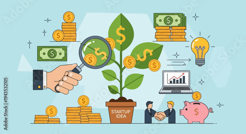 Growing Money Plant with Coins and Finance.