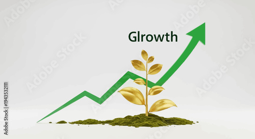 Green Plant Growing with Upward Arrow Graph.