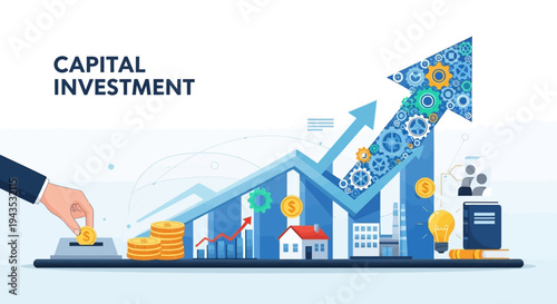 Hand investing in capital growth graphic representation.