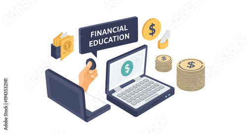 Laptop with Dollar Sign on Screen Financial Education.
