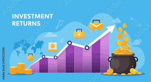 Investment Returns Graph with Gold Coins.