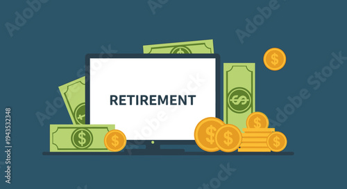 Retirement savings concept on laptop screen.