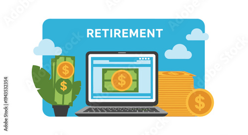 Retirement Savings Plan on Laptop Screen Display 1.