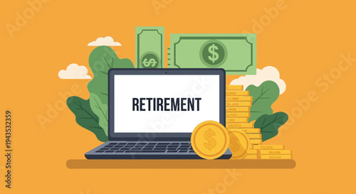 Retirement Savings Plan on Laptop Screen Display.