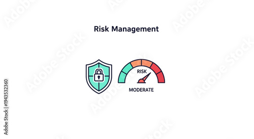 Risk Management Shield and Gauge Icon.