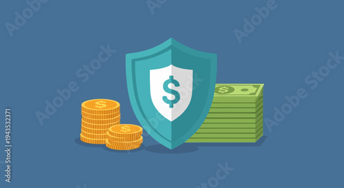 Shield with Dollar Sign and Cash.
