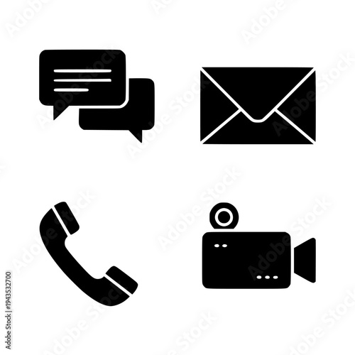 online communication icon set black glyph chat bubble email phone video call vector