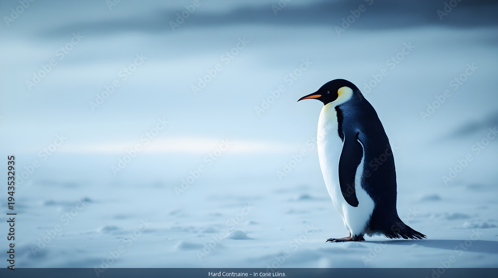 Obraz premium Emperor penguin standing on snowy landscape