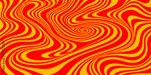 Bright abstract background vector illustration featuring a psychedelic orange spiral design with glowing fire swirls and yellow fractal curves on a vibrant motion texture wallpaper
