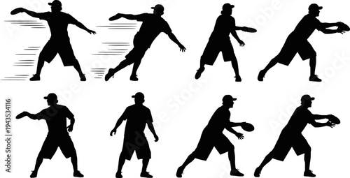 Silhouettes of male mountaineers and rock climbers ascending rough mountain peaks, vector illustration set of extreme sport, hiking, and adventure graphic elements, climbing success concept.