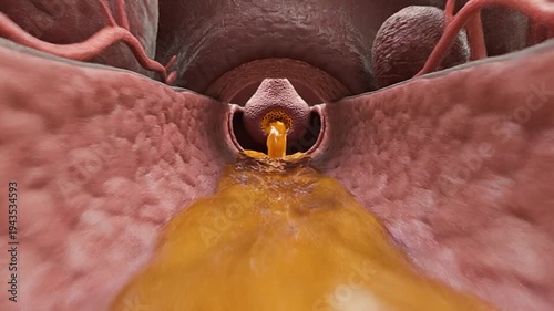 3D medical illustration of fluid filtration inside a kidney nephron