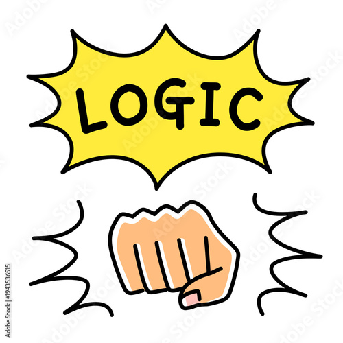 conceptual illustration of logical aggression with fist and word LOGIC