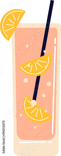A flat-style vector illustration of a tall, narrow highball glass filled with a pink or coral-colored liquid, like grapefruit or cranberry juice