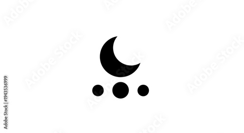 Black crescent moon and circles symbol.