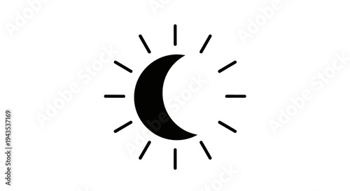 Crescent Moon Sun Symbol Icon.