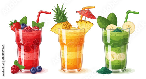 Colorful Cocktails with Fresh Fruit Garnishes.