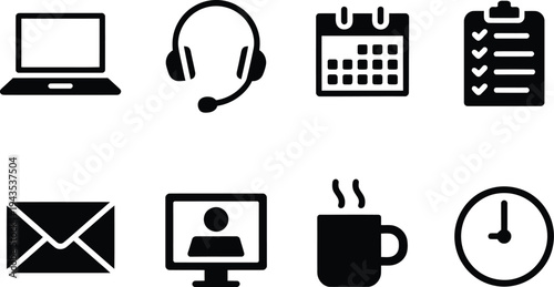 Office and communication icons, business and productivity symbols, work related vector set