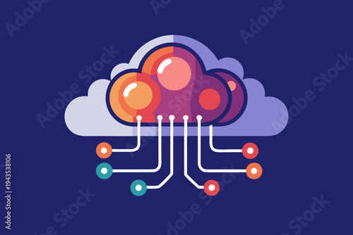 cloud network formed by connected neural nodes icon